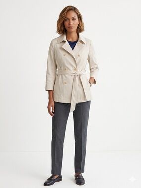 Brooks Brothers 346 Cream Double Breasted Belted Trench Jacket Coat Size 12